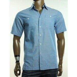 IZOD Deep Water Cotton Chambray Button Front Short Sleeve Shirt -Sz XL - NWT